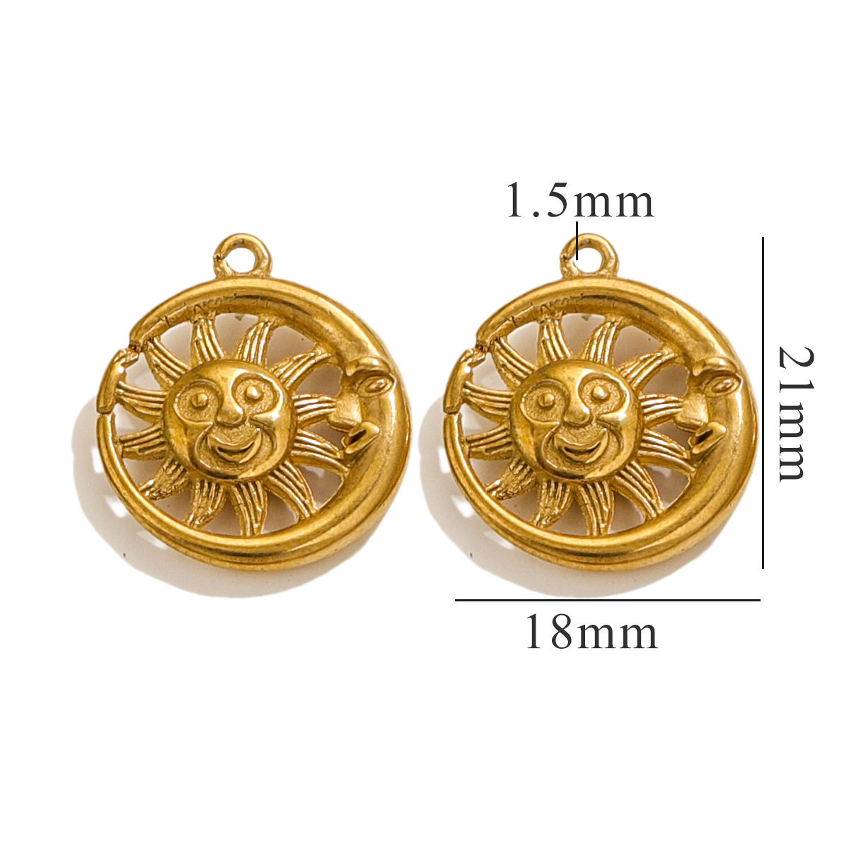 1 Piece Classic Retro Style Sun Shape Stainless Steel  Gold Color Women's Pendant h5 